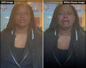 La Maison Blanche publie une photo falsifi&eacute;e par IA pour humilier une opposante  - D&eacute;sinformation Donald Trump &Eacute;tats-Unis Fake news Fascisme IA Intelligence artificielle Manipulation des m&eacute;dias Mensonge Minneapolis Minnesota Nekima Levy Armstrong Renee Good