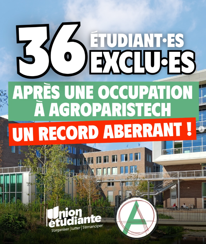 &Agrave; AgroParisTech, contester le Mercosur et la FNSEA co&ucirc;te 15 jours d&rsquo;exclusion &agrave; 35 &eacute;tudiants  - Agriculture Agronomie AgroParisTech &Eacute;tudiants FNSEA Manifestation Mercosur
