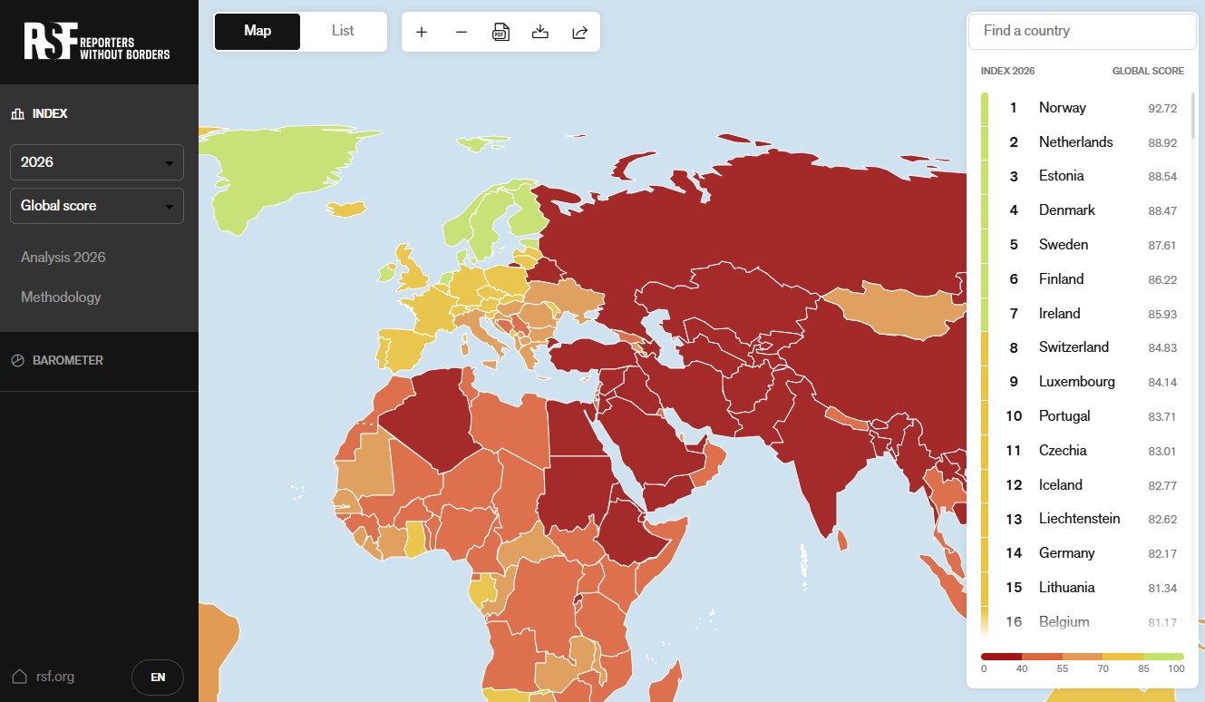 La libert&eacute; de la presse au plus bas depuis 25 ans dans le monde, la France 25e  - Journalisme Libert&eacute; de la presse Manipulation des m&eacute;dias M&eacute;dias Proc&eacute;dures-b&acirc;illons Reporters sans fronti&egrave;res (RSF)