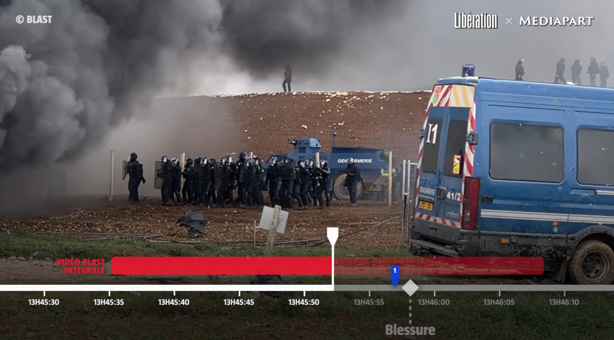 Sainte-Soline&nbsp;: r&eacute;v&eacute;lations sur le tir tendu qui a failli tuer Serge  - Action environnementale Affaire Bassines Enqu&ecirc;te Environnement Gendarmerie Inspection g&eacute;n&eacute;rale de la gendarmerie nationale (IGGN) Justice Lib&eacute;ration Manifestation Mediapart M&eacute;gabassines Police Sainte-Soline Vid&eacute;o Violence Violences polici&egrave;res